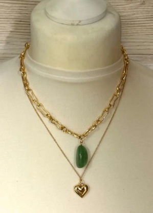 Jess and Lou Layered Link Necklace With Emerald Stone